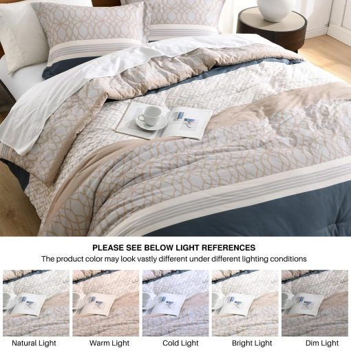 Edredon Queen Size DDUOXIN - Moderno Edredon de Algodon de Fibra Larga para Cama Queen, Suave Edredon de Invierno Azul Marino/Marron, 2 Fundas de Almohada - Imagen 7
