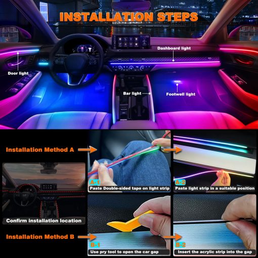 Luces de Tira LED para Automovil Interior Jushope, Luces de LED de Acrilico USB para Automovil con Seguimiento Dinamico de Colores de Ensueno, Kits de Iluminacion Ambiental para Automovil de 6 en 1, Sincronizacion de Musica, Control Remoto Inalambrico APP y RF - Imagen 6