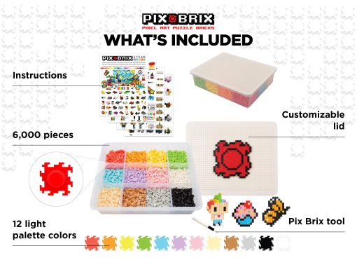 Pix Brix Puzzle de Pixel Art ? Contenedor de 6,000 Piezas de Pixel Art, Paleta de 12 Colores Claro ? Bloques de Construccion Entrelazados, Crea Construcciones 2D y 3D Sin Agua ni Pegamento ? Juguetes Stem, Edades 6 Plus - Imagen 3