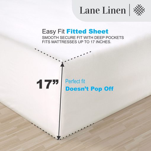 Juego de sabanas 100% algodon egipcio LANE LINEN tamano King - Juego de sabanas de tamano King de 1000 hilos, sabana suave de saten tamano King, sabanas de lujo ultra King, Juego de sabanas King de bolsillo profundo de 16" - Blanco Nieve - Imagen 5