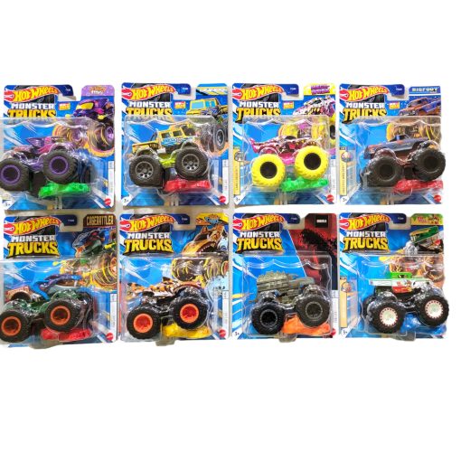 Set Completo de 8 Vehiculos Diecast de Hot Wheels Monster Trucks Connect and Crash con Godzilla, Tiger Shark, Mega Wrex, Bigfoot, Unimog y Mas de FYJ44-994D