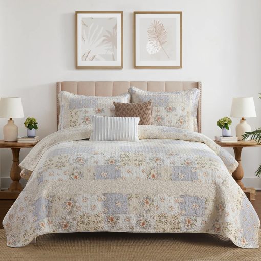 SahSahCasa 120"x102" Juego de Colcha de Reina de algodon 100% Extra Grande, Colcha de Cama en Acolchado, Colcha XL, Edredon Ligero, 3 Piezas, Marron/Beige