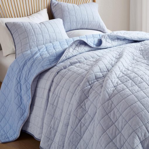 Juego de Edredon de Lino de Lujo Hyde Lane Tamano King, Mezcla de Algodon de Lino Europeo Organico para Colcha y Cubrecama, con 2 Fundas de Almohada, 106"x96", Azul Aciano