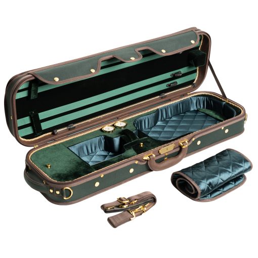 Estuche de violin de madera dura profesional MI&VI NW-9001 4/4 (tamano completo) Forro de seda de lujo | Madera maciza | Forma oblonga | Bolsillo para partituras | Correas ajustables | Higrometro | Termometro (Verde - Madera) - Imagen 2