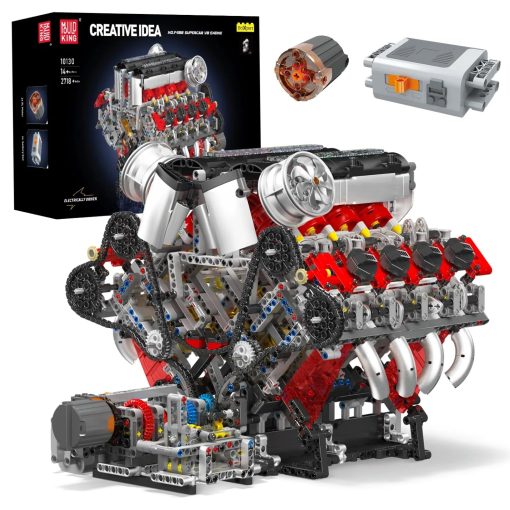 Juego de bloques de construccion del motor V8 Mould King, Kit de modelo de motor V8 que funciona, Kit de construccion de modelo de ingenieria MOC con bateria y motor, Juguetes de ingenieria STEM para ninos, 2718 bloques de construccion para adultos