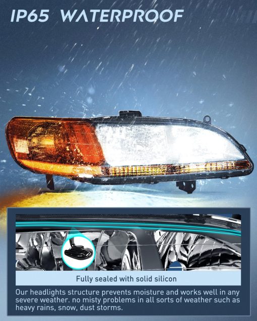 Conjunto de faros delanteros Nilight Compatible con Honda Accord 1998 1999 2000 2001 2002 Reemplazo de Faros Carcasa Negra Reflector ambar Lente Clara Actualizada Lado del Conductor y del Pasajero, Garantia de 2 Anos - Imagen 4