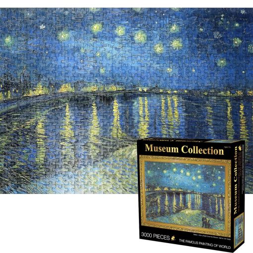 Rompecabezas de 3000 Piezas para Adultos Noche Estrellada sobre el Rodano por Van Gogh Juego de Desafio de Pintura Famosa Entretenimiento para Regalo de Cumpleanos Decoracion del Hogar