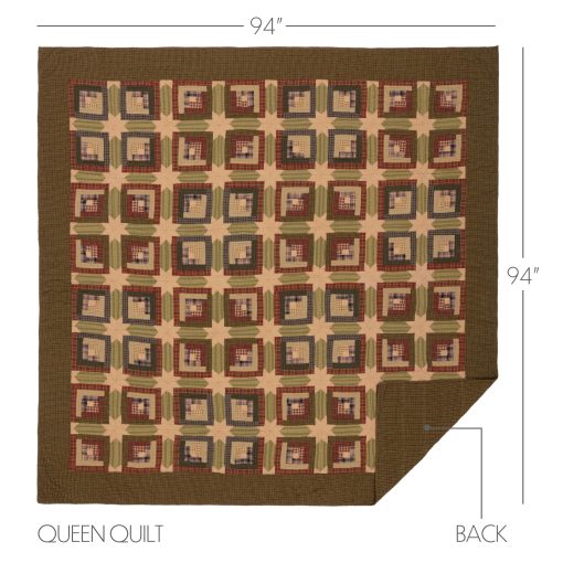 Colcha Tea Cabin Queen 94Wx94L Diseno de Cabana de troncos rustica de pais, Verde Musgo y Rojo Profundo - Imagen 3
