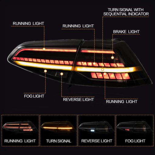 Luces traseras VLAND para Volkswagen Golf 7 Golf 7.5 MK7 MK7.5 2014-2019 con señal de giro secuencial, luz LED DRL, Plug-and-play, luces de reversa, humo - Imagen 2