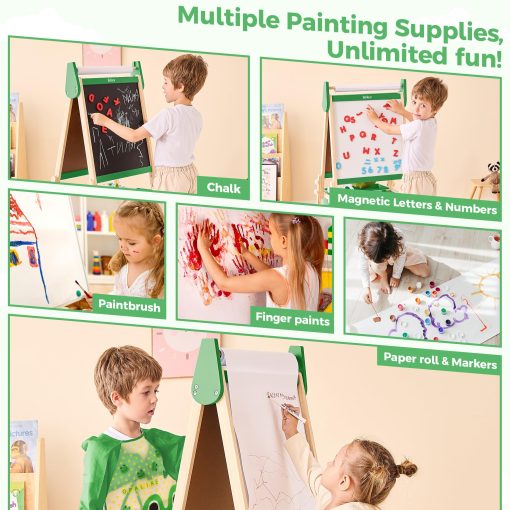 Caballete Belleur Todo en Uno para Niños con 2 Rollos de Papel y Accesorios de Lujo, Pizarra Blanca y Pizarra de Tiza Magnetica Ajustable de Doble Cara, Caballete de Pintura para Niños de 2 a 8 Años, Ideal - Imagen 6