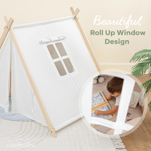 Tienda de Juegos para Niños Comfy Cubs - Espaciosa y Elegante Tienda para Niños Hecha con Lona de Algodon 100% Transpirable, Tienda de Campaña de Interior Imaginativa - Facil de Armar, Segura y Portatil, Tienda Tipi para Niños (Madera Natural) - Imagen 4