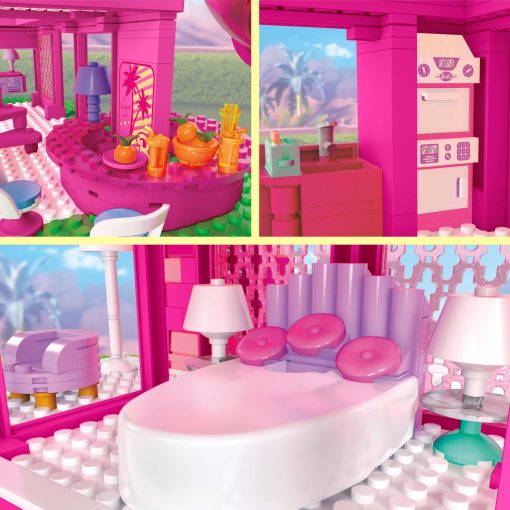 Set de Juguetes de Construccion Mega Barbie The Movie, Replica de DreamHouse con 1795 Piezas, 4 Figuras y Accesorios, para Adultos y Fans - Imagen 3
