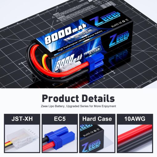 Bateria de Lipo Zeee 11.1V 3S 100C 8000mAh con Carcasa Dura y Conector EC5 para Modelo de Coche RC Truggy Buggy Team Associated (Paquete de 2) - Imagen 3