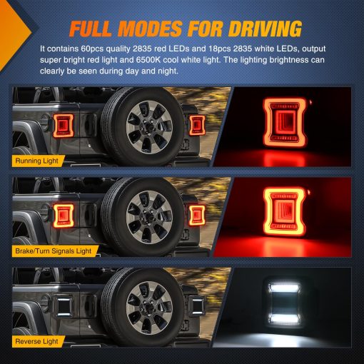 Nilight JL Tail Light LED Lente Ahumado LED Luz de Reversa Blanca Luz Roja de Freno Correr Señales de Giro de Posicion de Parada Aprobado por DOT Compatible con 2018-2023 Jeep Wrangler JL, Garantia de 2 Años - Imagen 3