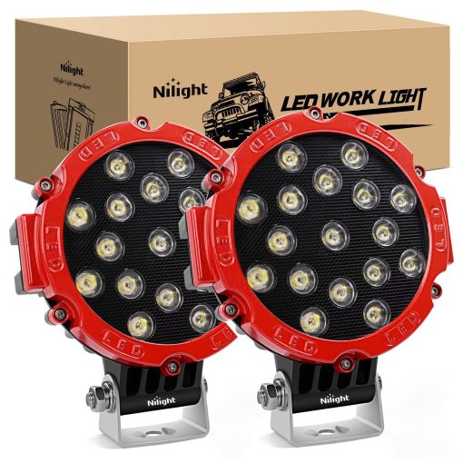 Barra de luz LED Nilight 2PCS 7" 51w 5100LM Rojo Ronda Spot Luz LED Pod Off Road Niebla Conduccion Toldo Bar Parachoques para Jeep Truck ATV UTV SUV, 5 Anos de Garantia
