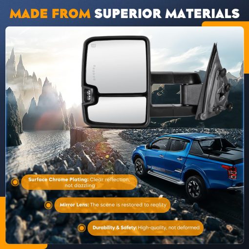 Espejos de Remolque para Chevy GMC 2014-2018 Silverado 1500 Sierra 1500 2500 3500 HD, 2015-18 Silverado 2500 3500 HD con Luz de Giro de Flecha, Calefaccion Electrica, Plegado Manual y Extension Telescopica. Par - Imagen 8