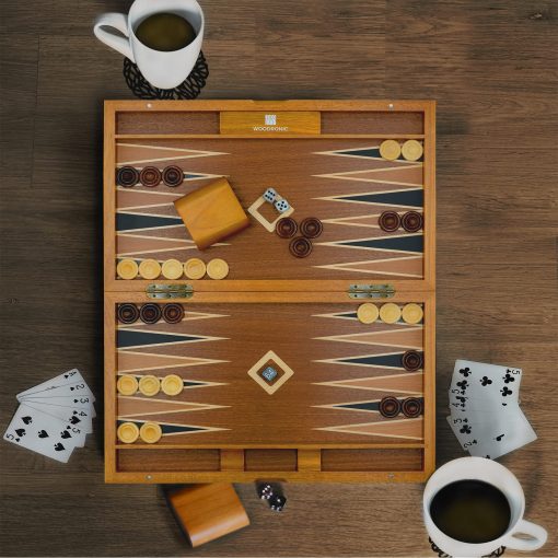 Set de Backgammon de Madera Woodronic de 17", Tablero Clasico Plegable, Mejor Juego de Estrategia y Juego Inteligente de Tactica para Ninos y Adultos - Imagen 6
