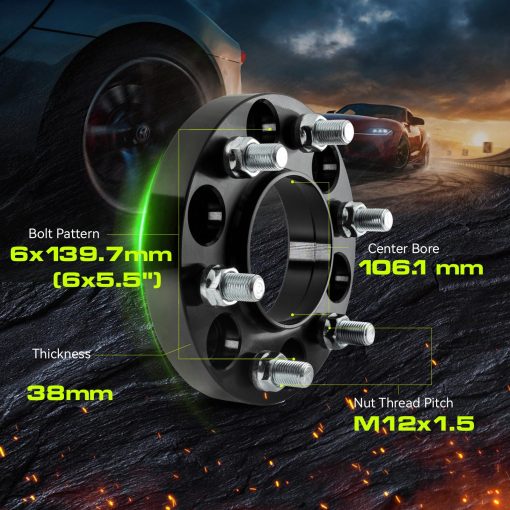 Espaciadores de Rueda Hubcentric Customadeonly 1.5" 6x5.5 Compatible para Toyota Tacoma 1995-2008, Tundra 2000-2006, T100 1993-1996, 4Runner 1984-2008, Pick Up 1980-1995 (4 piezas 106mm M12x1.5 Negro) 6x139.7 38mm - Imagen 4