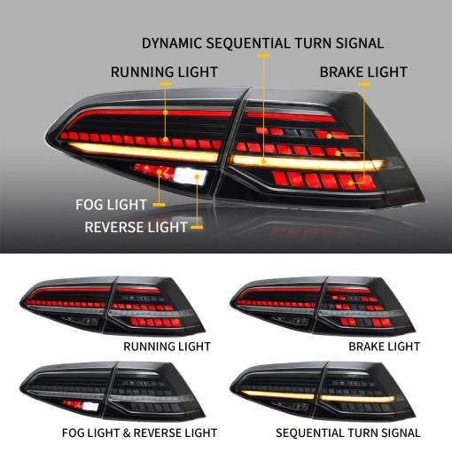 VLAND Luces traseras LED ahumadas compatibles para VW Volkswagen Golf7 MK7 Golf7.5 TDI y TSI 2014-2020 con luz trasera de senal de giro secuencial, ensamblaje de lampara trasera, plug and play, (No para GTI / R) - Imagen 2
