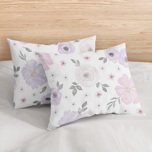 Set de Edredon para Ninas Sweet Jojo Designs Lavanda Morado, Rosa, Gris, y Blanco - Estilo Shabby Chic con Flores Acuarela - Tamano Full/Queen - 3 Piezas - Rosas - Imagen 5
