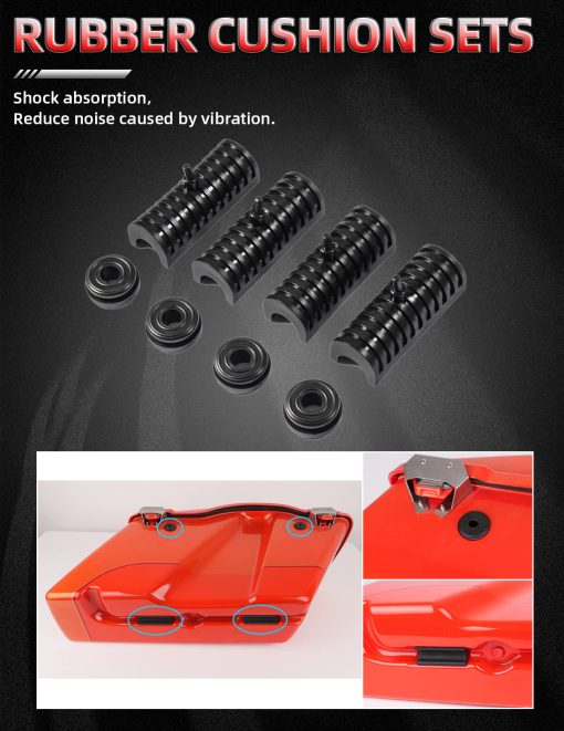 Kit de Pestillo de Alforja Amazicha, Pestillos de Bolsa de Alforja Cromados Monturas de Goma Juego de Bloqueo Negro Insertos Reflectantes Compatibles para Harley Touring Street Glide Electra Glide Road Glide Road King 1993-2013 - Imagen 4