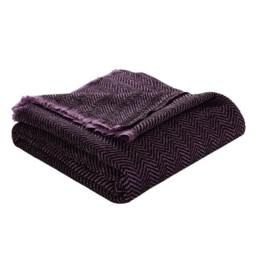 EH Pure Cashmere Shawl, Manton, Manta, Envoltura Ultra Suave, Manta para Sofa, Cama y Viaje, (40" X 82") Espiga (Morado y Negro)
