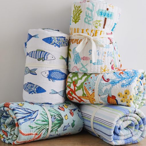 Juego de Edredon Levtex Home - Catalina - Edredon Tamano Completo/Queen (88x92in.) + Dos Fundas de Almohada Estandar (26x20in.) - Patron a Rayas Costeras en Azules y Verdes - Reversible - Tela de Algodon - Imagen 7