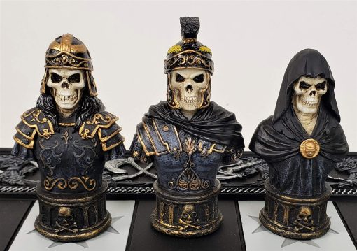 Juego de ajedrez de fantasia gotica de caballeros esqueleto del tiempo medieval con tablero maltes de 17" - Imagen 4