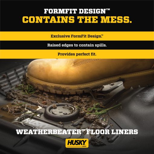 Tapetes para piso Husky Liners Weatherbeater | Compatible con Ford F-150 SuperCrew Cab sin palanca de cambios manual 2009 - 2014 (Cobertura para compartimento para pies) | Delanteros y traseros, 3 piezas Tan - 98333 - Imagen 2