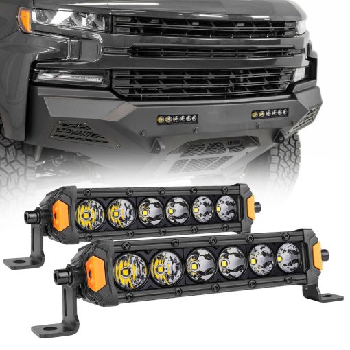 JIEPENG 2PCS 7 Pulgadas Barra de Luces LED de Fila unica Ultra Fina 60W 6000 Lumenes Barra de Luz LED Combo Luces de Inundacion y Punto Impermeables Luces de Niebla de Conduccion Fuera de Carretera para Camiones ATV UTV SUV