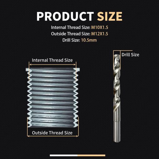 Kit de Reparacion de Roscas SENNMONN M10x1.5 con Broca de 14 mm, Macho, Escariador, Instalador, Inserto de Acero Inoxidable M10*1.5*14mm*10pcs - Imagen 4