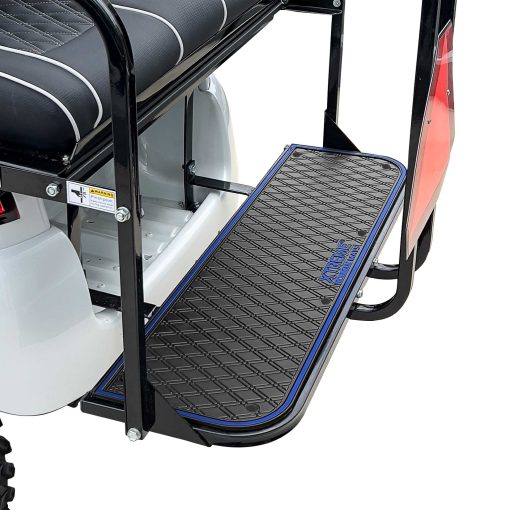 Tapete de Carro de Golf Xtreme Mats para Apoyapies Orientado hacia Atras y Kits de Asiento Trasero - Compatible con Genesis 150 / GTW Mach1 / MODZ Flip4 - Detalle en Azul