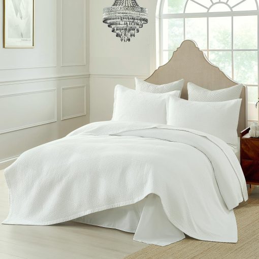Edredon King Size de 100% algodon DUOHONG, Juego de Cama de Edredon Blanco Solido para Cama King, Ligero y Confortable, 3 piezas, Blanco - Imagen 4