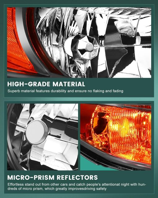 Faros SCITOO Para Honda Civic 2 Puertas Coupe 2006-2011 Carcasas Negras Reflector ambar Lente Clara Lado del Conductor y del Pasajero - Imagen 7