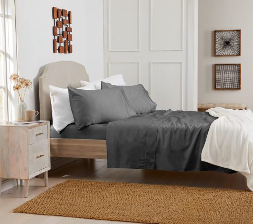 Juego de sabanas 100% algodon egipcio | 400 hilos - Sabanas y fundas | Bolsillo profundo que se ajusta a colchones de hasta 18" | Talla King - Gris oscuro - 4 piezas | Algodon egipcio certificado | Delta del Nilo Coll. - Imagen 2