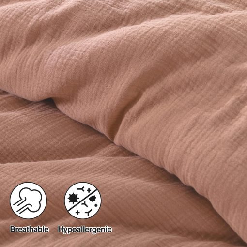 Juego de Edredon de Algodon King DDUOXIN - Edredones King Solidos y Ligeros en Nube, Juegos de Ropa de Cama Rojo Polvoriento Suave y Aterciopelado con Edredon con 2 Fundas de Almohada - Imagen 6