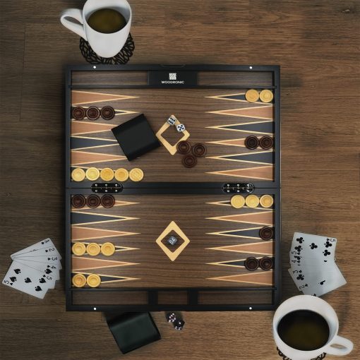 Set de Backgammon de Madera Woodronic de 17" para Adultos, Tablero Clasico Plegable, Mejor Juego de Estrategia y Juego Inteligente de Tacticas, Estuche de Caoba - Imagen 7