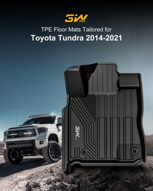 Tapetes para Piso 3W Fit Toyota Tundra 2014-2021 (Solo para Cabina CrewMax) TPE Todo Clima Ajuste Personalizado para Toyota Tundra Juego Completo de Tapetes para Coche de 1? y 2? Fila, Negro - Imagen 2