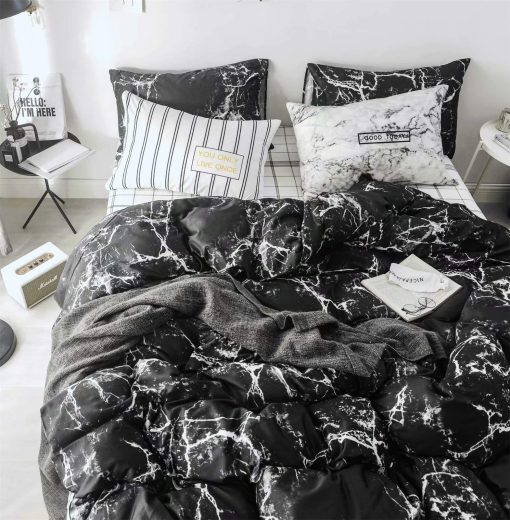 Juego de Edredon de Marmol Negro Cottonight King Size Juego de Edredon Negro y Blanco Conjuntos de Ropa de Cama Moderna Abstracta Gotica Mantas Colchas Transpirables Suaves Juego de Edredon para Mujeres Hombres Adultos Adolescentes Rey - Imagen 3