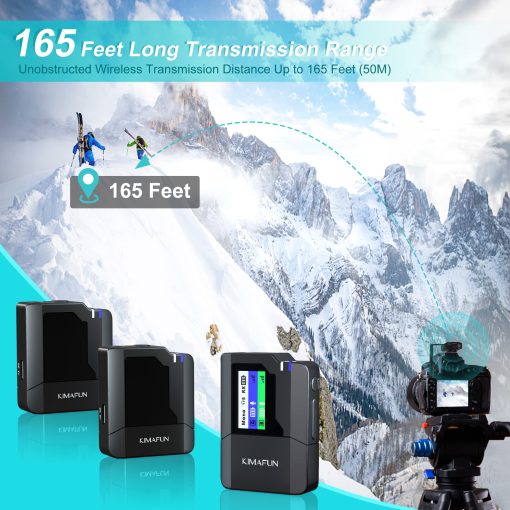 Microfono Lavalier Dual Inalambrico KIMAFUN para Camara, Paquete de 2 Microfonos de Solapa para Entrevistas Transmision en Vivo KM-G50-2 - Imagen 3
