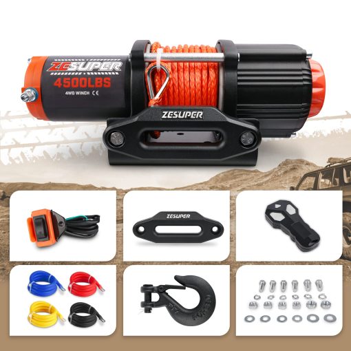 Malacate ZESUPER 4500 lb Impermeable IP67 con Control Remoto Inalambrico Cuerda de Malacate Sintetica Cabestrante Hawse Control Remoto Portatil de Malacate de ATV UTV 12V - Imagen 5