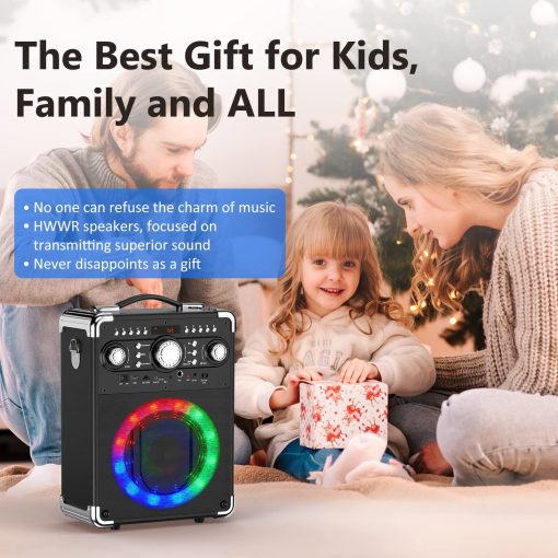 Maquina de Karaoke HWWR con 3 Microfonos para Adultos y Ninos, Altavoz de Karaoke Portatil con Luces DJ, Altavoz Bluetooth para Fiestas en Casa, Reuniones - Imagen 6