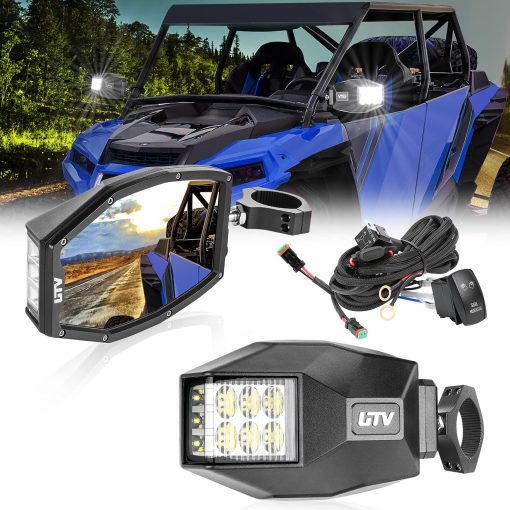 Espejos laterales para UTV Roador con luz, espejo retrovisor iluminado con luz LED para barra de 1,5"-2" RZR con luz de inundacion clara para Polaris Can Am XP 1000 Maverick X3 Yamaha SXS