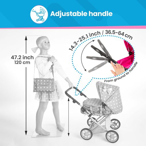Cochecito de munecas Kinderplay | Cochecito de bebe | Carriola de munecas - Cochecito para munecas con manija ajustable (14.37-25.20 pulgadas) | Cochecito de muneca | Cochecitos para munecas reborn, Modelo KP0200S - Imagen 4