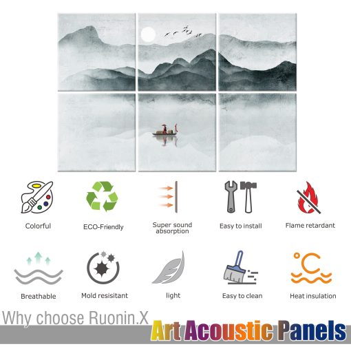 Ruonin.X 6 Pack Paneles acusticos decorativos de arte, Mejor tratamiento acustico que la espuma, Paneles de absorcion de sonido premium y aislamiento acustico para estudios de grabacion y hogares, 72"x48" pulgadas - Paisaje - Imagen 6
