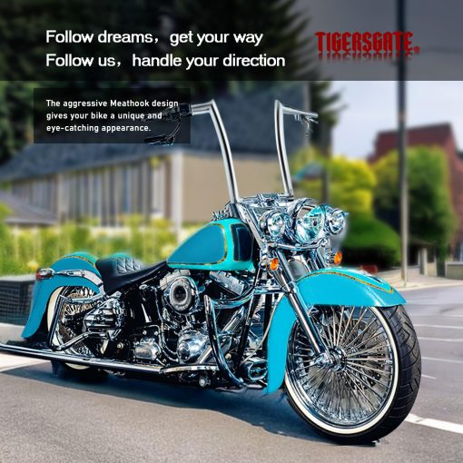 TIGERSGATE PRE-WIRED 12 pulgadas Meathook Monkey Bar Diablo Ape Hangers para Harley 14-22 Sportster XL 12-17 Dyna Softail (Cromo) - Imagen 3