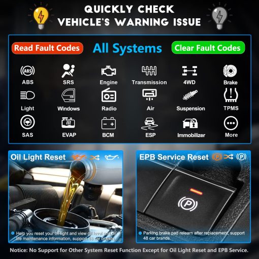 CGSULIT Escaner OBD2 Herramienta de Diagnostico, Lector de Codigos de Sistema Completo para Automovil con Servicio de Reinicio de Luz de Aceite/EPB, SC870 Escaner de Motor ABS SRS Airbag Transmision ESP SAS, Auto VIN, Actualizacion Gratuita - Imagen 3
