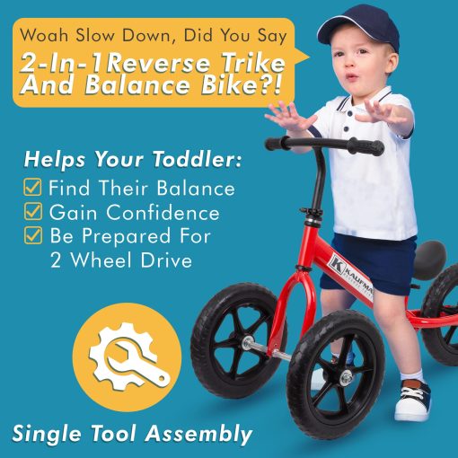 Triciclos Kaufman sin Pedales para Ninos de 1-3 Anos - 2 en 1 Triciclo y Bicicleta de Equilibrio para Ninos Pequenos - Triciclo de Aprendizaje para Interiores y Exteriores - Negro - Imagen 3