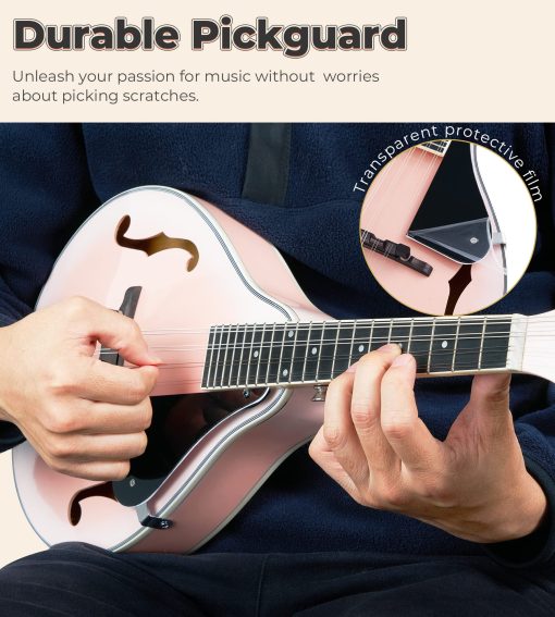 Mandolina Vangoa A Style Instrumento Musical Mandolina para Principiantes Ninos Adultos, Mandolina Acustica de 8 Cuerdas Kit Inicial de Caoba, Rosa - Imagen 6
