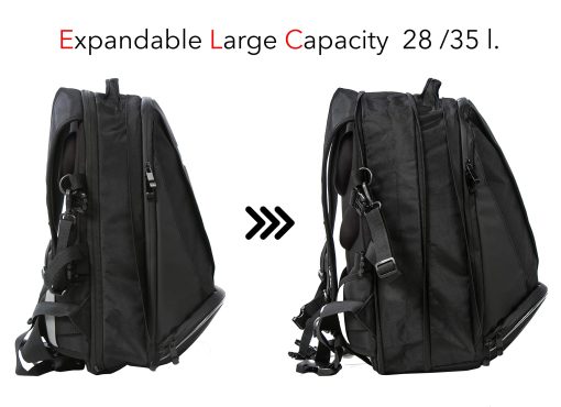 Mochila para motocicleta OG Original EZ-Rider PRO Negra Expandible 28-35L, Bolsa para casco de motocicleta, Correa para casco, Mochilas impermeables para motocicletas para hombres con bolsillo para laptop, Reflectante (Logo blanco) - Imagen 4